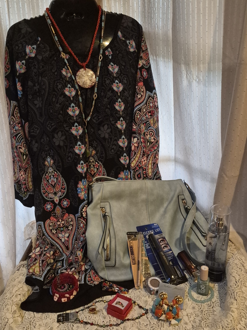 15pc Boho Curated Outfit  Small Pink Owl Dress Purse Vintage Attwood Jewelry Lot